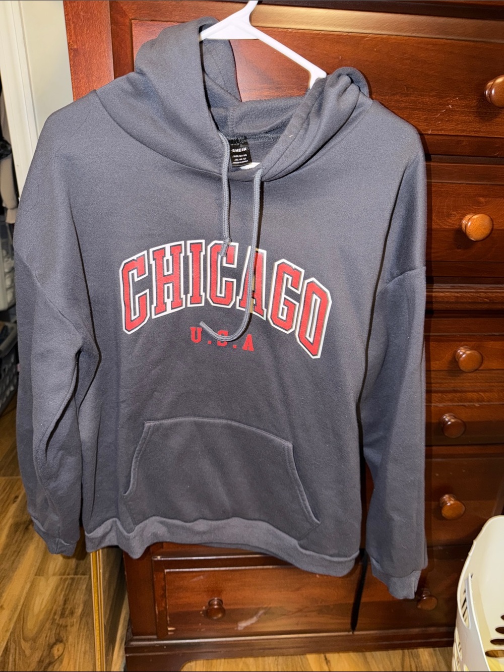 SHEIN Charcoal Hoodie with Red Chicago Lettering